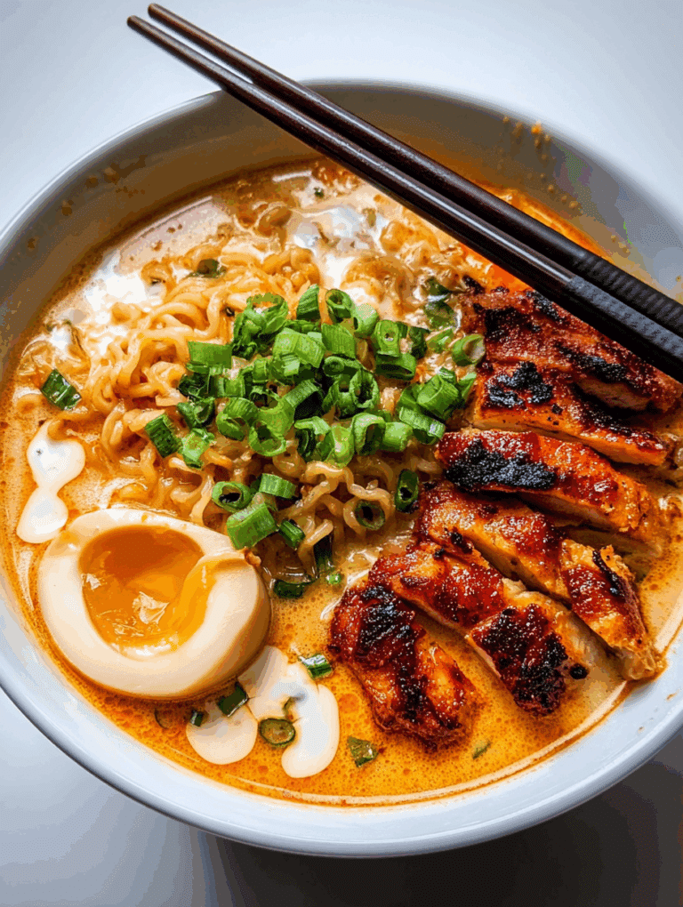 Fiery Chicken Ramen with Creamy Garlic Sauce