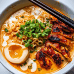 Fiery Chicken Ramen with Creamy Garlic Sauce