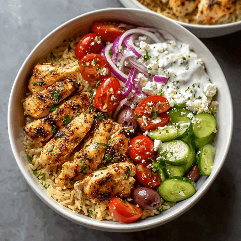 Greek Chicken Bowl with grilled chicken, fresh veggies, and tzatziki—an easy, protein-packed Mediterranean meal perfect for dinner or meal prep.