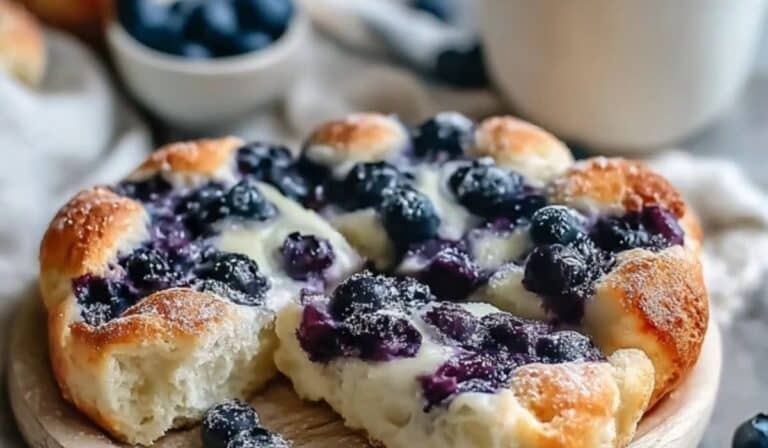 Cottage Cheese Blueberry Cloud Bread loaf on table