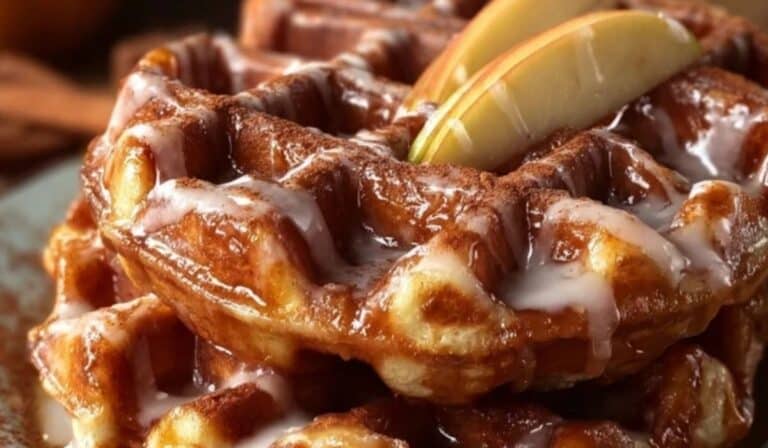 Apple Fritter Waffle Donuts breakfast stack with glaze