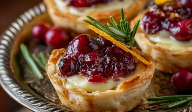 Cranberry and Brie Tartlets on festive serving platter
