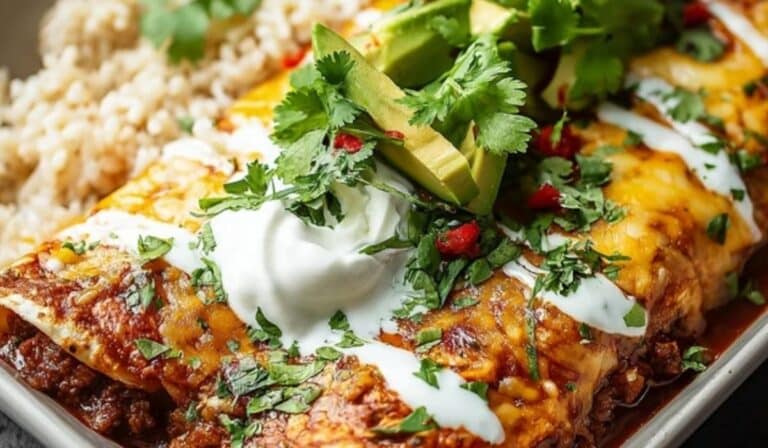 Ground Beef Enchiladas baked with cheese and sauce