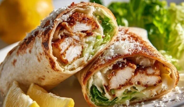 Chicken Caesar Wrap ingredients flat lay