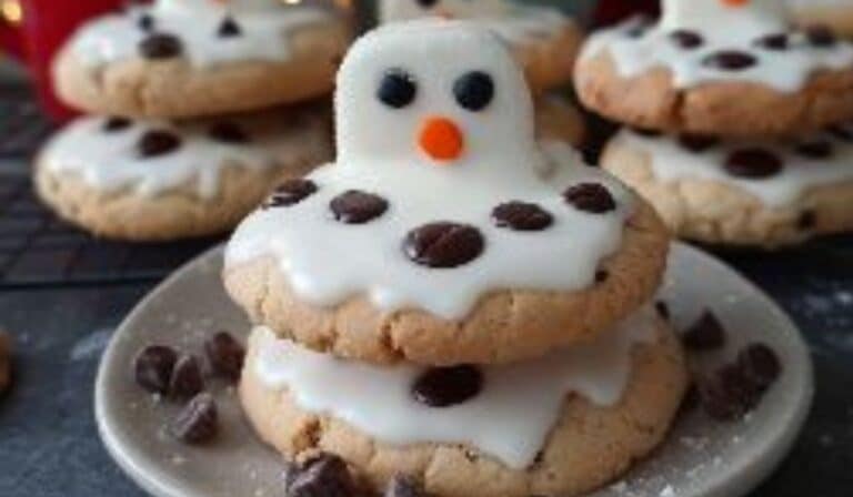 Melted Snowman Biscuits cooling on rack in winter kitchen