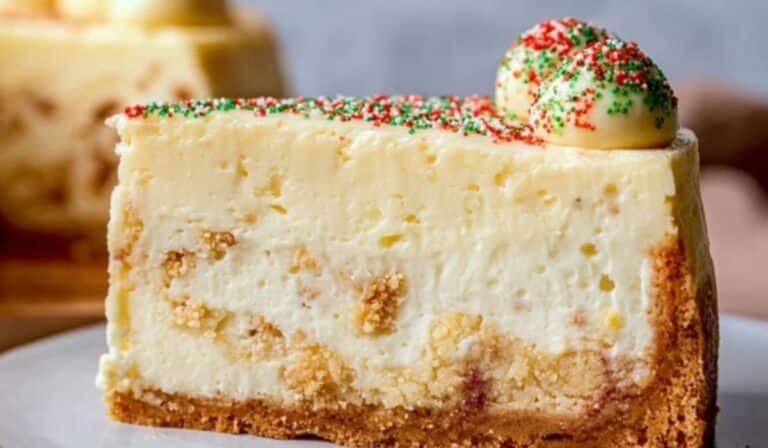 Sugar Cookie Cheesecake slice on plate