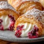 Cranberry Cream Cheese Crescent freshly baked golden rolls on wooden table