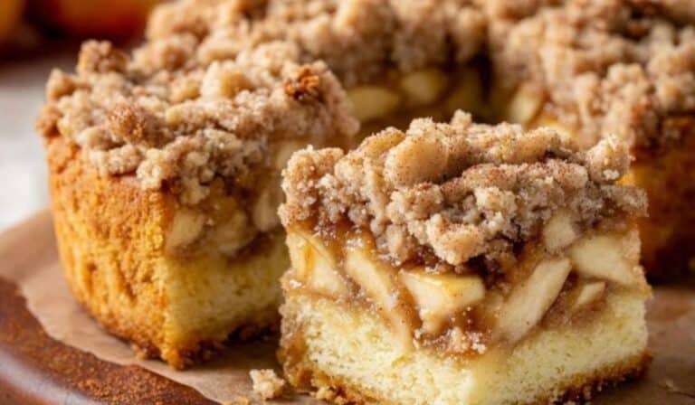 Apple Crumb Cake on rustic table
