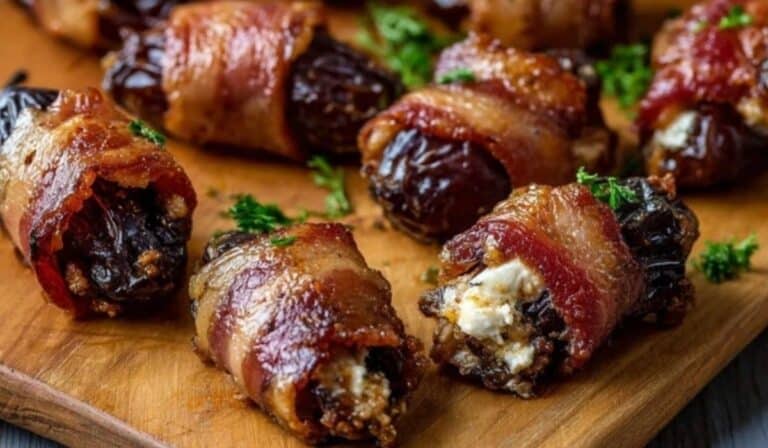 Bacon Wrapped Dates with Goat Cheese appetizer platter
