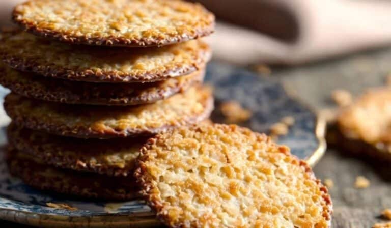 Easy Lace Cookies stacked on plate