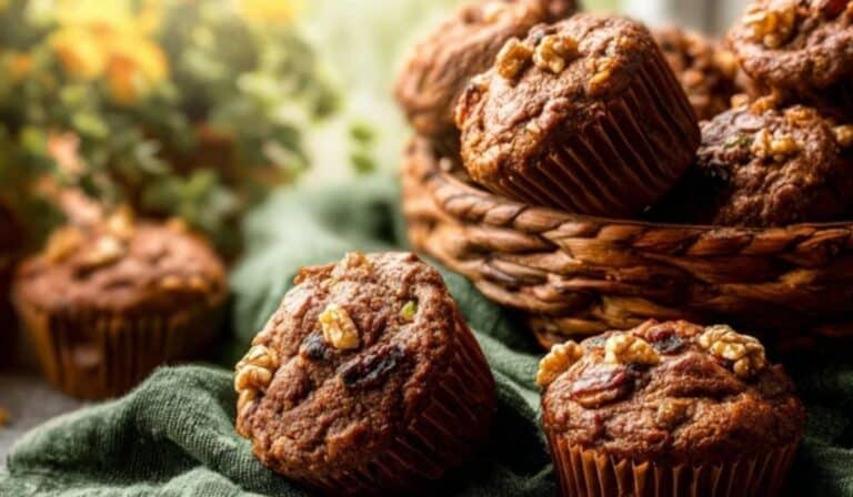 Morning Glory Muffins on rustic table