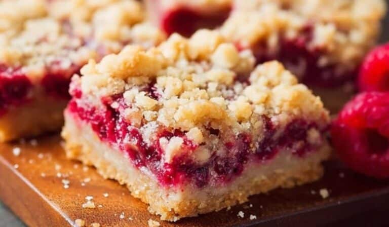 Raspberry Streusel Bars on tray
