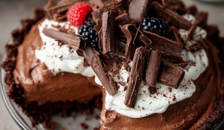 Chocolate Mousse Pie on rustic table
