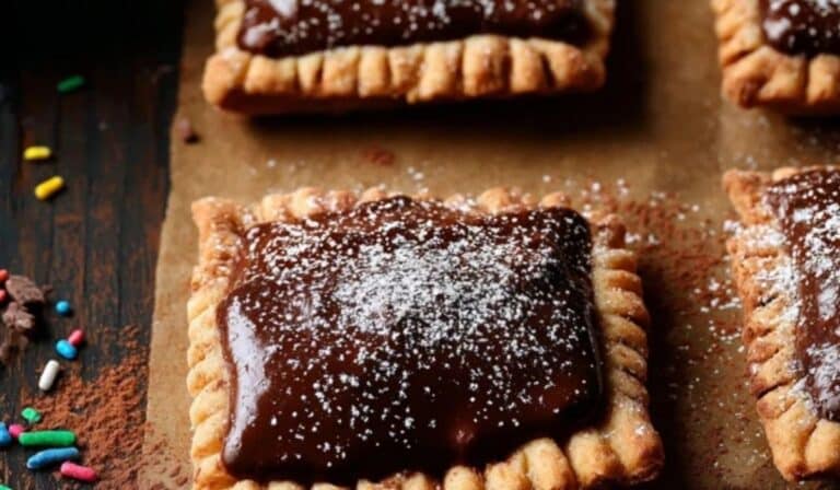 Fudge Chocolate Pastry Tarts on wooden table