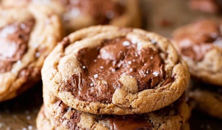 Nutella Chocolate Chip Cookies on rustic tray