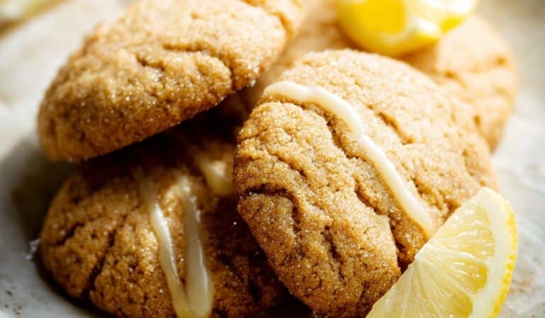 Lemon Ginger Cookies fresh from the oven on rustic plate