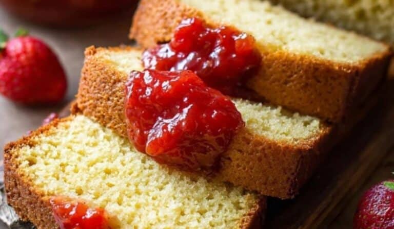 Brown Butter Pound Cake with Strawberry Compote