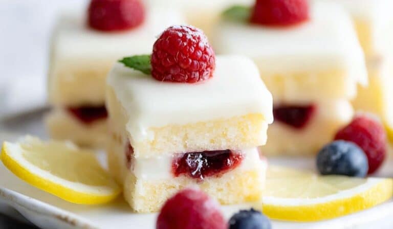 Lemon Berry Petit Fours on white tray