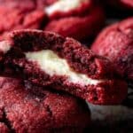 Cream Cheese Stuffed Red Velvet Cookies cooling on rack
