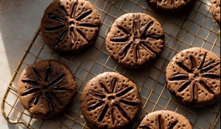Stamped Chocolate Espresso Cookies on cooling rack