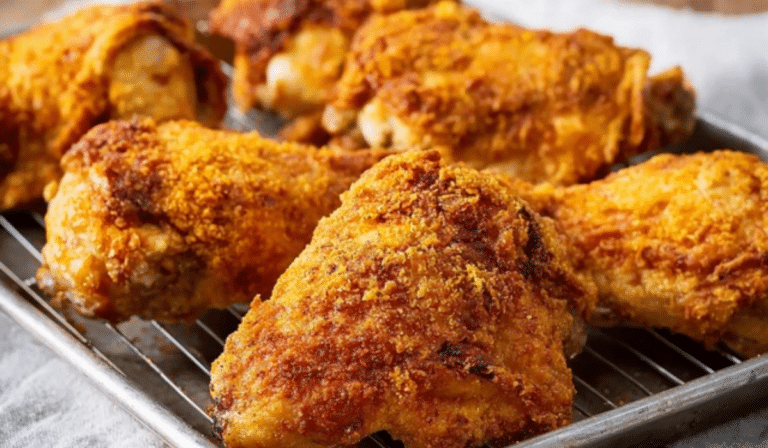 Easy Shake and Bake Chicken fresh from the oven with golden crispy coating