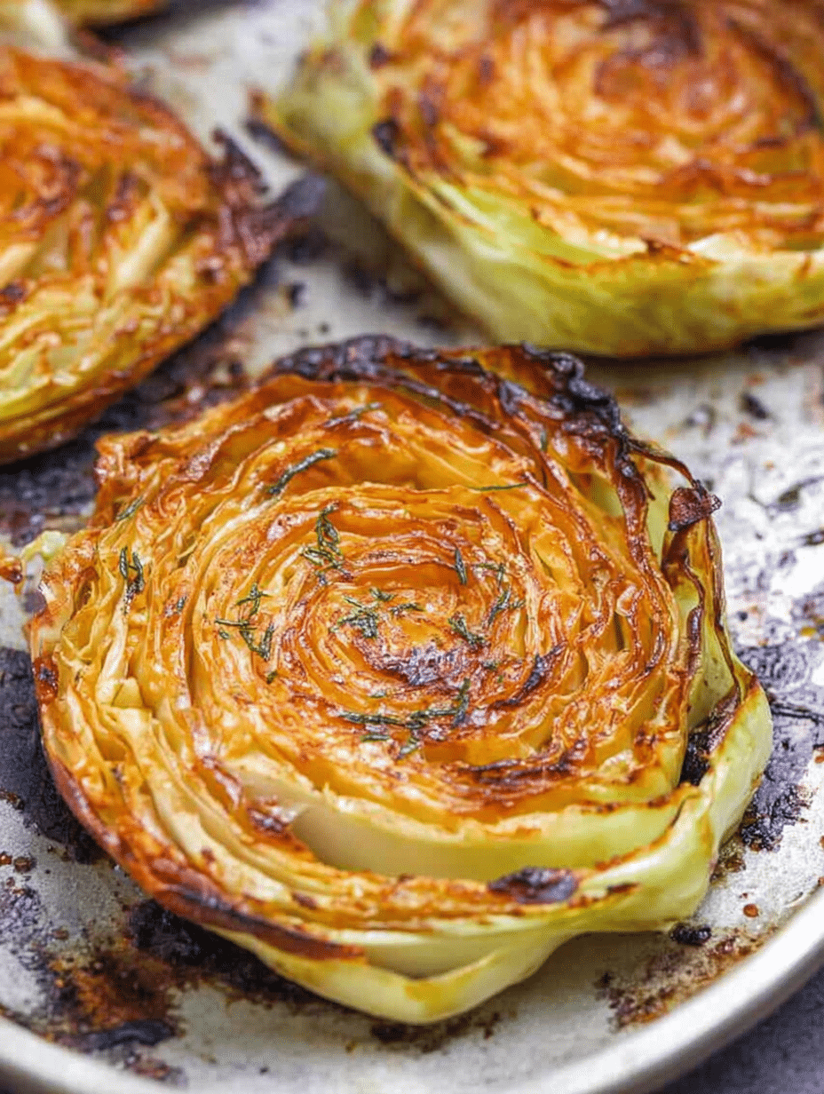 Roasted cabbage steak garnished with paprika and garlic, displayed on a wooden cutting board.