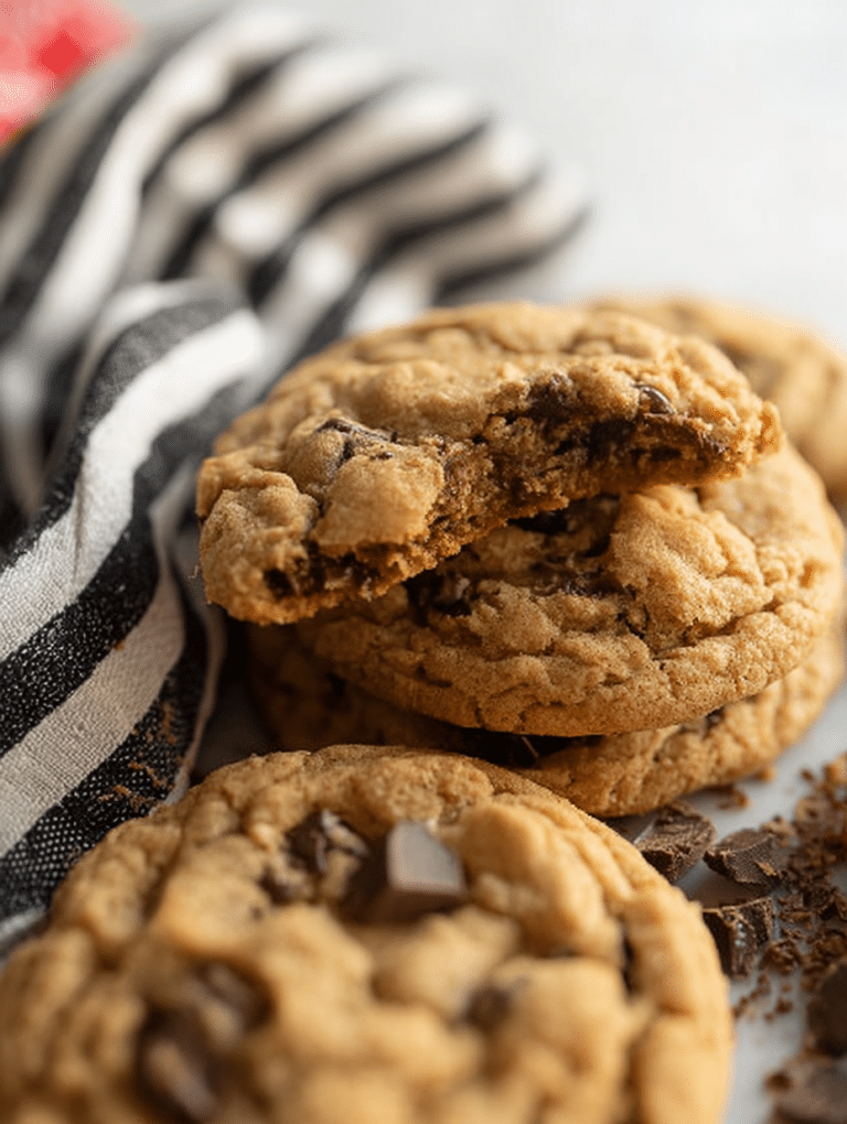 Delicious chocolate chunk cookie with melting chocolate on a wooden table