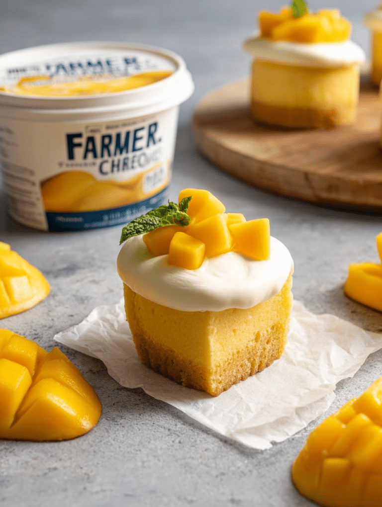 Mango Yuzu Chantilly Cupcakes garnished with mango slices and yuzu zest on a tropical themed plate.