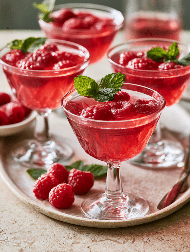 Delicious Dr. Oz Pink Gelatin in a bowl decorated with cranberries and pomegranate seeds.